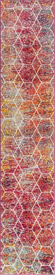 Unique Loom Trellis Frieze Collection Area Rug - Geometric (2' x 10' Runner, Multi/ Black)