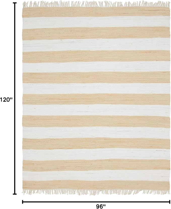 Unique Loom Chindi Rag Collection Area Rug - Striped (8'x 10' Rectangle, Beige/ Ivory)