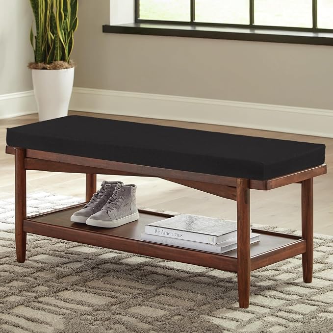 32x12x2 Linen Bench Cushion, Strengthen Breathable Indoor Seat Cushions, High-Density Bench Pad with Anti-Slip Bottom, Indoor Cushion for Bay Window Porch Furniture - Black