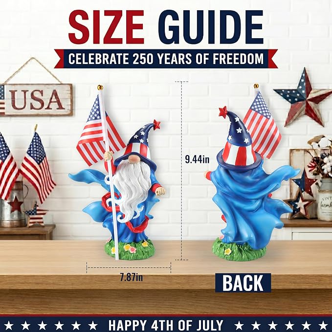 4th of July Decorations Patriotic Gnome Statue Holding American Flag, 250 Years America Faceless Garden Gnome Decor for Indoor Outdoor Patio Yard Lawn, Independence Day Memorial Day USA Merchandise