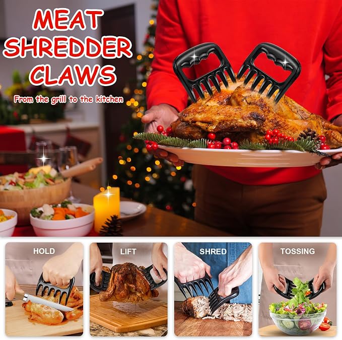 RINPIR 35pcs Deluxe Grilling Gifts Set for Birthday Fathers Day, Stainless Steel BBQ Accessories Kit for Men Dad, Professional Grill Tools Utensils with Scissors, Meat Claws in Aluminum Case Brown