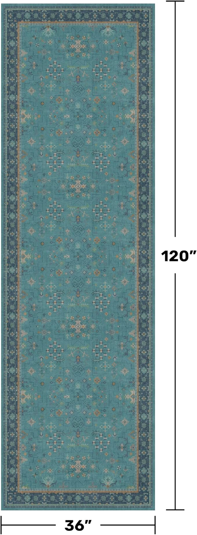 Teal 10ft Long Hallway Runner Rug - 3 x 10 Runner Rug, Boho Washable 3x10 Kitchen Floor Mat - Vintage Eclectic Boho Design Décor