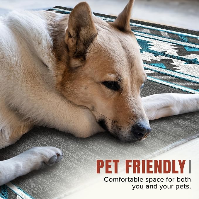 YHSF Southwestern Area Rug - Anti Static & Washable - Graphite, 2 ft x 7 ft | Soft Native American Tribal Floor Rugs for Living Room, Bedroom, Hallways, and More - Easy-to-Clean Home Decors