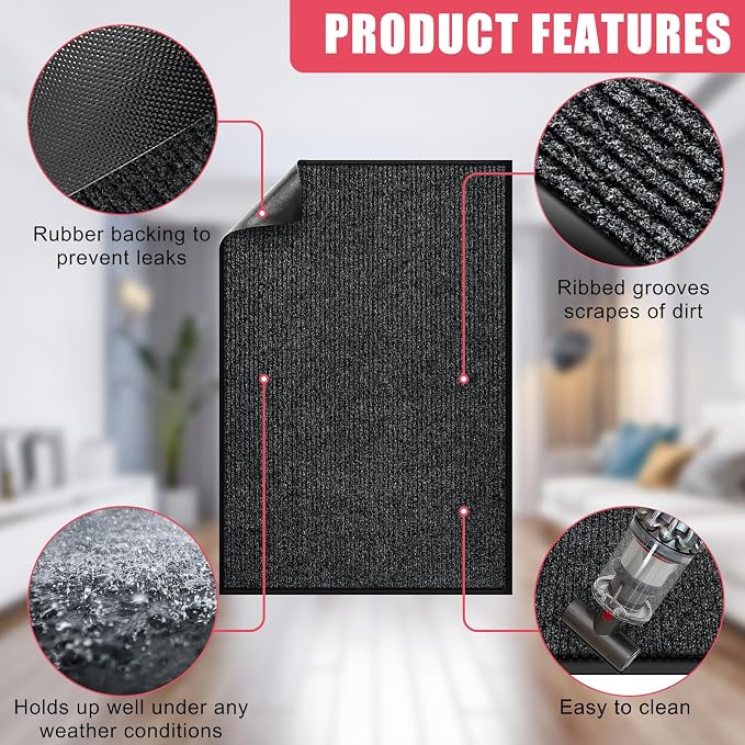 Kuyal Front Door Mat, 4'x6' Indoor Outdoor Entrance Mat, Commercial Floor Mats Inside Outside Entrance, Heavy Duty Durable Welcome, Rubber Backing Non Slip Outdoor Mats for Entryway,Black