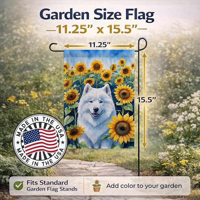 Caroline's Treasures DAC6154GF Samoyed in Sunflowers Garden Flag Mailbox Flag Decorative Yard Flag Banner Outside Patio Artwork Yard Flower Beds, Garden Size, Multicolor