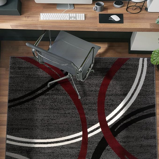 Rugshop Wavy Circles Modern Non-Shedding Living Room Area Rug Red 3'3" x 5' | Rectangular, Size 3'3" x 5', Bedroom, Dining Room, Home Office, Kitchen, Entryway, Hallway, Nursery, Kids Room, Guest Room