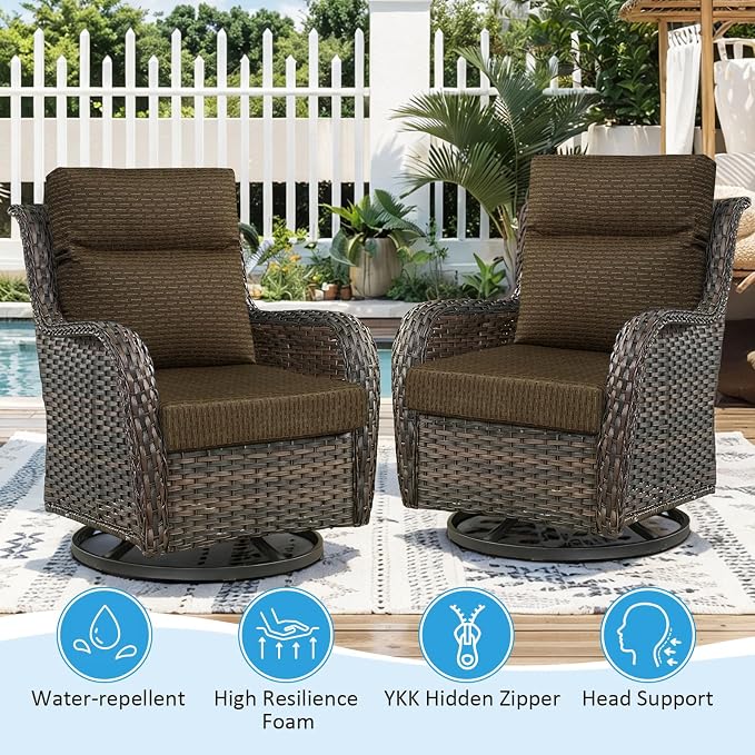 Sunbrella Outdoor Patio Chair Cushions 44x21x3.5 inch, Set of 2 Thicken Comfy Cushions for Rocker Non Slip Fade Shield Water Repellent High Back with Ties, Dash Walnut
