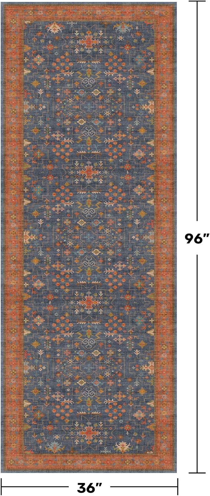 Washable 3x8 Long Runner for Wide Kitchen Floor - Navy Blue 8ft Hallway Runner Rug, Pet Friendly Waterproof Non Slip with Rubber Backing, Stain Resistant Area Rug