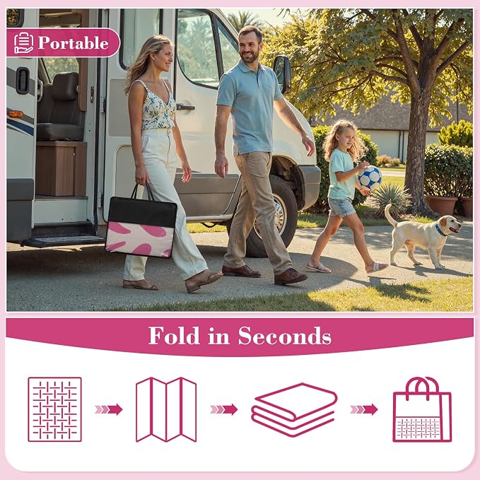 Lahome Plastic Coastal Coral Rv Outdoor Rug, Waterproof 6x9 Outdoor Camping Rug, Lightweight Hot Pink Camper Mats for Outside Beach Pool Patio Deck, Pink 6'x9'