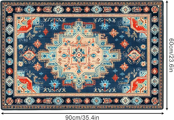 Navy Blue Coral Tribal 2x3 Entry Rug,Washable Small Rugs for Entryway Kitchen Bathroom Door Mat Indoor Entrance,Non Slip Rubber Backing,Stain & Fade Resistant,Bohemian Southwestern Decor