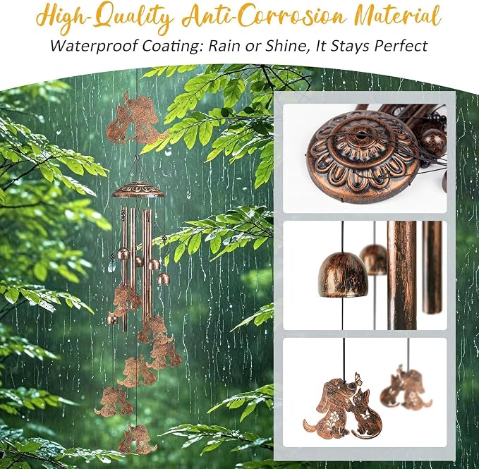 Cat Dog Wind Chimes for Outside,Gardening Gifts for cat Dog Lover，Women，Men，Mom，Birthday Party Decorations,Memorial Gifts,Wind Chimes Outdoors，Indoors,Room,Home,Wall,Garden,Patio,Yard Decor