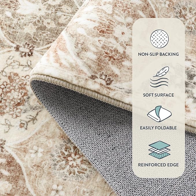 Lahome Moroccan Hallway Runner, 2x6 Kitchen Runner Rugs Non Skid Washable | Trellis Vintage Laundry Room Rug Ultra-Thin Long Carpet for Bathroom Bedroom Entryway Elise, Khaki