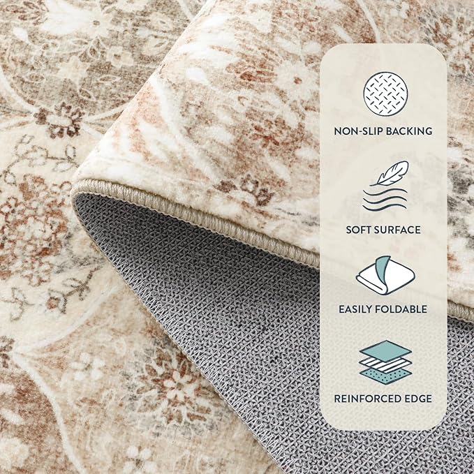 Lahome Moroccan Trellis Entryway Rug, 2x3 Kitchen Rugs Non Slip Washable, Non-Slip Indoor Door Mat Ultra-Thin, Small Throw Carpet for Bathroom Bedroom Entry Elise, Khaki