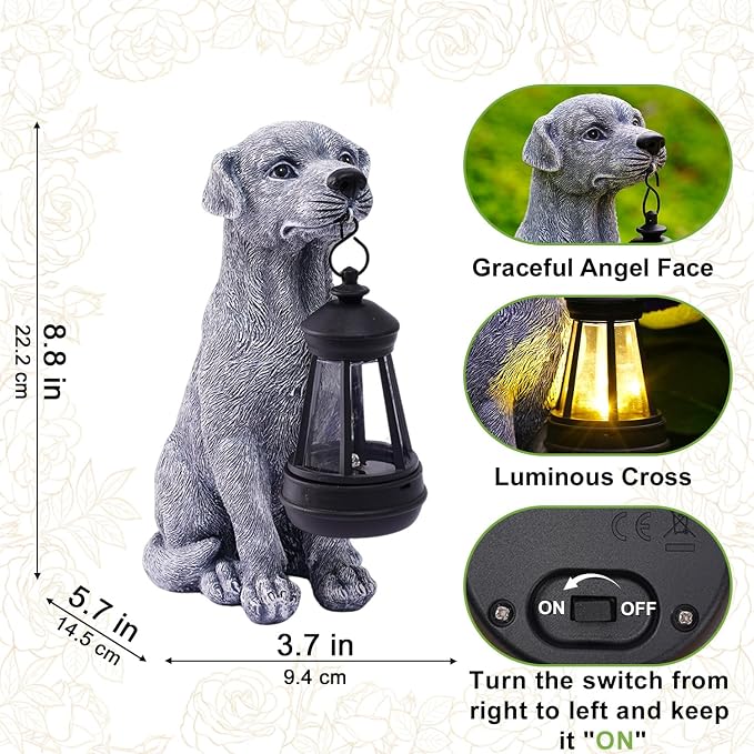 Goodeco Dog Statue with Solar Lantern - Cute Garden Dog Figurines | Weather-resistant resin for patio, yard & pathway, great gift for dog lovers, mom, grandma & pet memorial