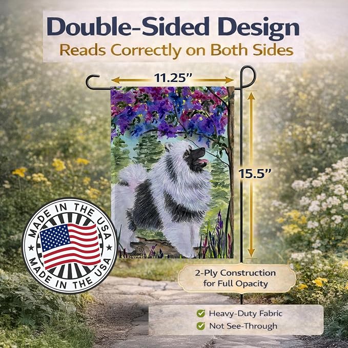 Caroline's Treasures SS8063GF Keeshond Garden Flag Mailbox Flag Decorative Yard Flag Banner Outside Patio Artwork Yard Flower Beds, Garden Size, Multicolor