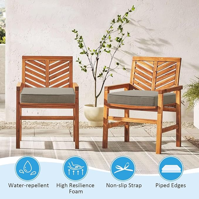 18.5 x 16 Inch Sunbrella Outdoor Chair Cushions with Tie Straps, Set of 4 Thick Water Repellent Rectangle Patio Chair Pads for Garden Lawn Patio Furniture, Cast Shale
