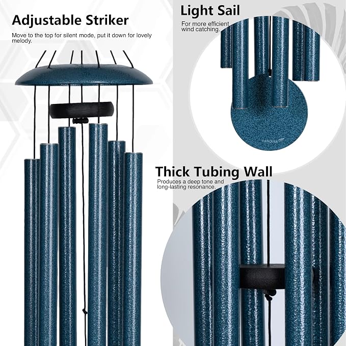 Wind Chimes for Outside Deep Tone - 38'' Wind Chimes Outdoor Clearance, Deep Tone, Windchimes Outdoors, Memorial Gift, Sympathy Gift, Garden Patio, Home Décor, Blue