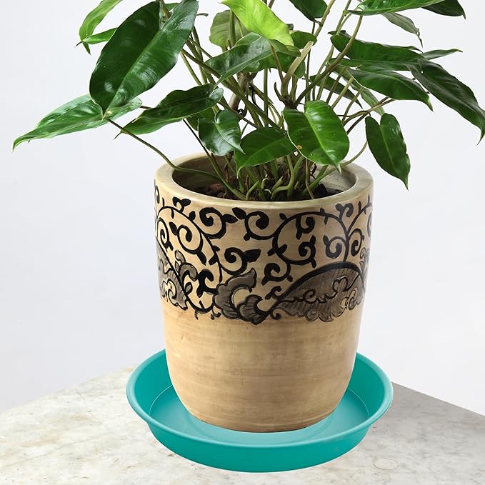 2 Pack of 10 inch Plant Saucer Gray, Heavy Duty Plastic Plant Saucer 10 inch Round, Durable Plant Tray for Pots, Plant Saucers for Indoors, Plant Trays for Planter 9"/10" (10", Teal)