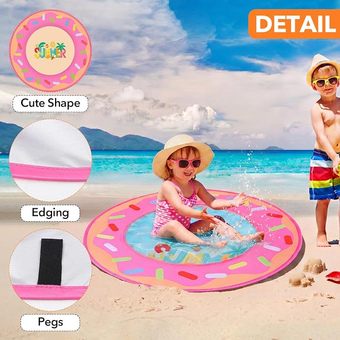 Hungdao Pop up Baby Beach Pool Portable Beach Pool for Toddler Cute Toddler Paddling Pit with Water Bag and Storage Bag for Infant Kids Boy Girl Outdoor Summer Camping Travel Vacation(Donut)