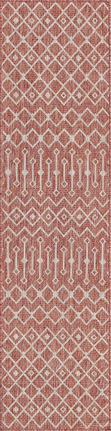 Unique Loom Outdoor Trellis Collection Area Rug - Tribal Trellis (2' x 8' Runner, Rust Red/ Ivory)