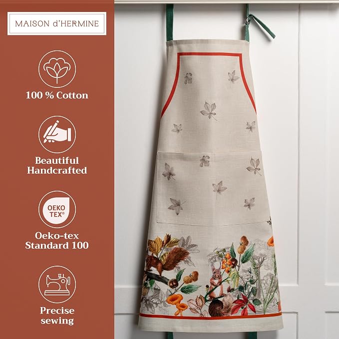 Maison d' Hermine Aprons for women with Pocket 100% Cotton (27.50"x31.50") | Adjustable Neck Strap & long ties Apron Men Chef Wedding Cooking Gardening Server Maid