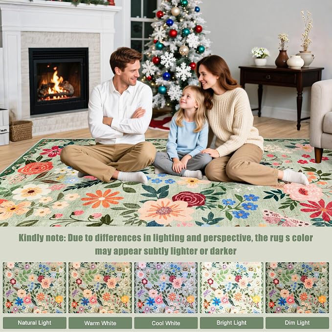 PLHXFR 2x3 Small Entryway Rug: Floral Washable Indoor Soft Carpet Green | For Entrance, Bedroom, Kitchen, Laundry, Bathroom,Door Mat,Vintage Floral,Machine washable,Non-Slip,Stain Resistant,Indoor