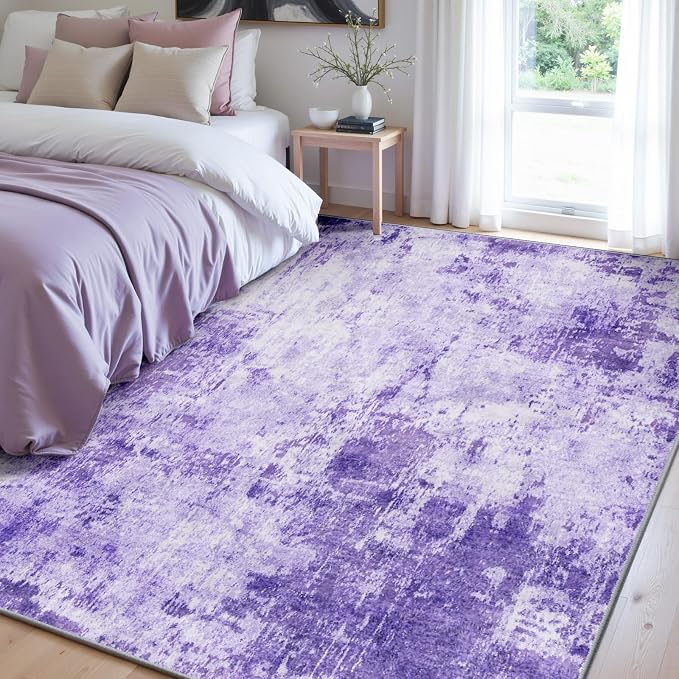 RELEANY Washable 5'x8' Abstract Area Rug for Living Room Purple | Carpet for Bedroom, Kitchen, Office, Hallway and Entryway, Printed Pattern, Non‑Slip, Soft, Stain‑Resistant, Easy to Clean