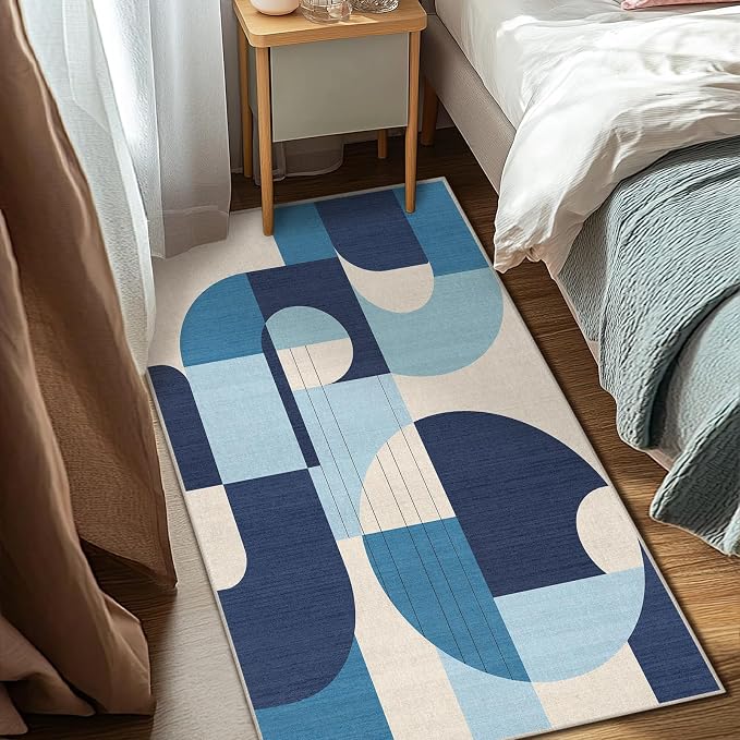 3x5 Blue and White Geometric Area Rug for Bedroom Entryway Hallway Abstract Modern Rug Machine Washable Non-Slip Carpet for Bathroom Kitchen Bedside Living Room