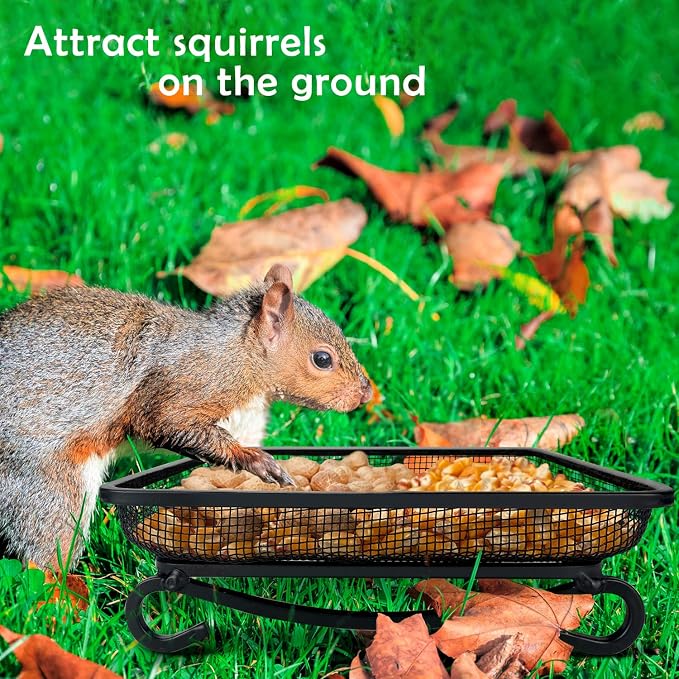 MIXXIDEA Ground Platform Bird Feeder Metal Seed Tray for Outside Garden Wild Bird Feeders with Drainage Holes Great Attracting for Birds and Squirrels, Wonderful Decoration for Backyard – Pack of 2