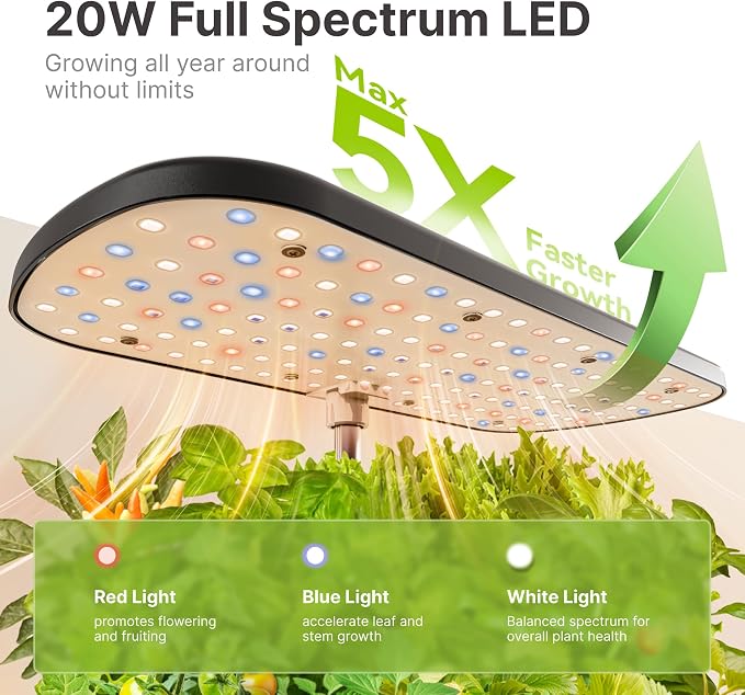 SUNCOZE Hydroponics Growing System, 12 Pods, 12.4 in Adjustable Height | Indoor herb Garden with 20W LED Grow Light, Visible Water Tank with Pump, Indoor Gardening System, Gardening Gifts, Black
