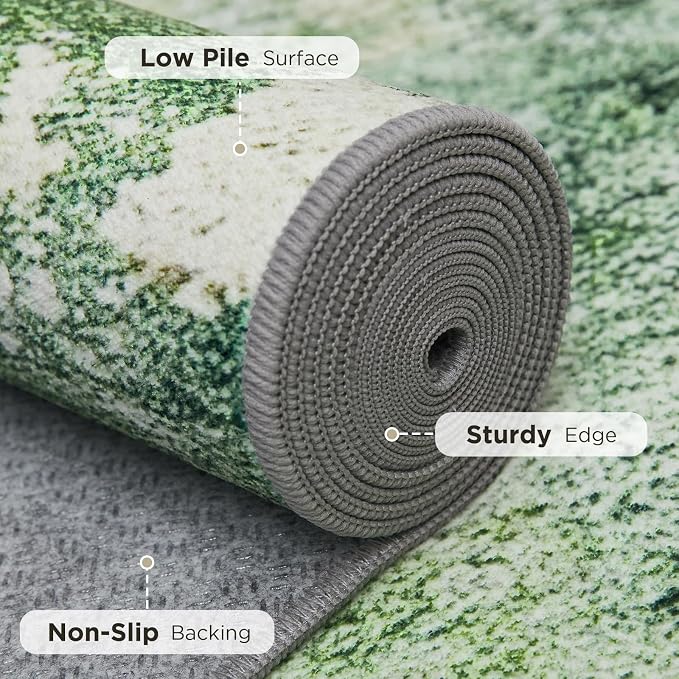 Joydeco Abstract Washable 5x7 Area Rugs for Living Room, Light Green | Non-Slip Soft Stain Resistant Machine Wash Modern Pet Child Friendly Carpet for Bedroom Dining Room Home Office Playroom Rug