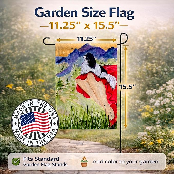 Caroline's Treasures SS8524GF Lady with her Japanese Chin Garden Flag Mailbox Flag Decorative Yard Flag Banner Outside Patio Artwork Yard Flower Beds, Garden Size, Multicolor