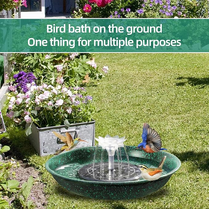 Yiabivo Deck Mounted Bird Bath with Fountain,Solar Railing Bird Bath Fountains for Hummingbirds,Adjustable Metal Durable Deck Bird Bath Holder for Railings, Garden,Patio Deck