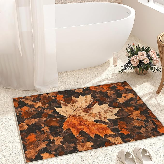2x3 Maple Leaf Area Rugs Boho Maple Leaf Autumn Fall Vintage Rug for Bathroom Kitchen Entryway Indoor Soft Non-Slip Thin Carpet Modern Abstract Rugs for Dining Room Under Table Washable Machine