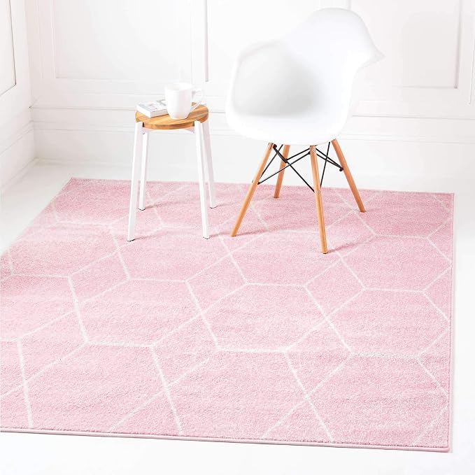 Unique Loom Trellis Frieze Collection Area Rug - Geometric (7' 10" Square, Light Pink/ Ivory)