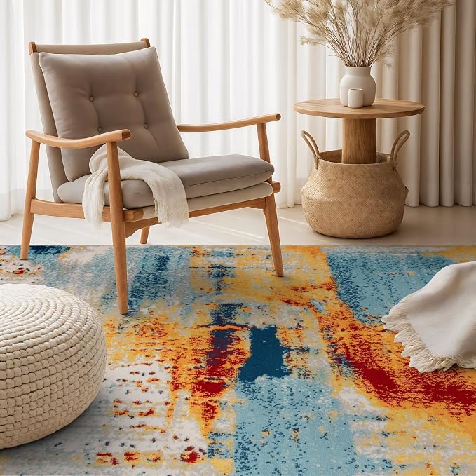 Rugshop Novel Abstract Fade-Resistant Area Rug Multi 4' x 6' | Stain Resistant,Bedroom, Dining Room, Home Office, Kitchen, Entryway, Hallway, Nursery, Kids Room, Guest Room
