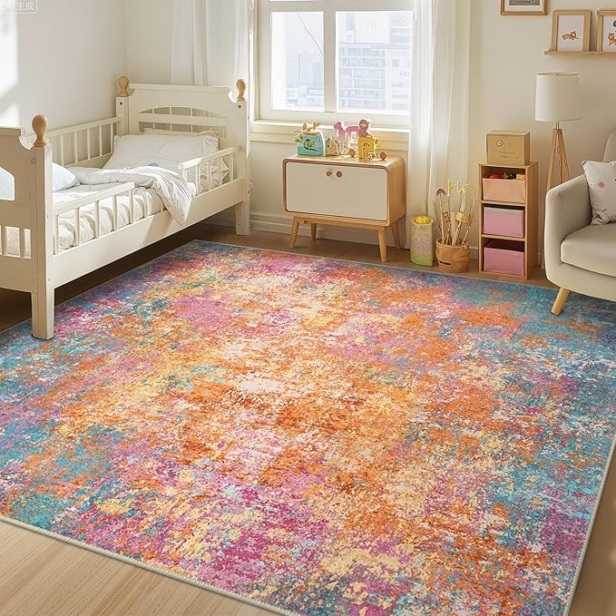 RELEANY Washable 9'x12' Abstract Area Rug for Living Room Starlight | Carpet for Bedroom, Kitchen, Office, Hallway and Entryway, Printed Pattern, Non‑Slip, Soft, Stain‑Resistant, Easy to Clean