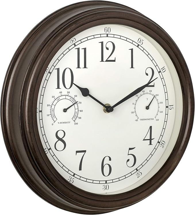 Westclox Indoor/Outdoor Wall Clock with Temperature & Humidity Gauges, Weather-Resistant, Quartz Accuracy, Battery-Powered (Bronze, 12-Inch)