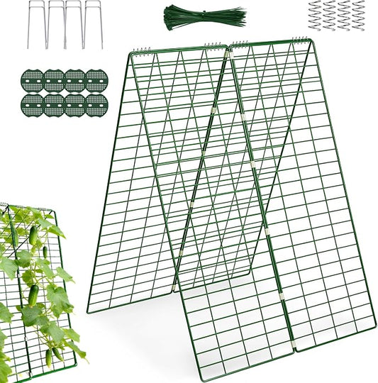 48" L x 34" W Cucumber Trellis for Raised Bed, A Frame Trellis, Vegetable Trellis with Garden Stakes and Zip Ties for Climbing Plants, Cucumber, Flowers