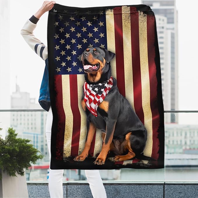 Flags-Rottweiler American Flag, House Flag (29.5" x 39.5")-USA House Garden Flags Premium Polyester-Decorative Outdoor Flags
