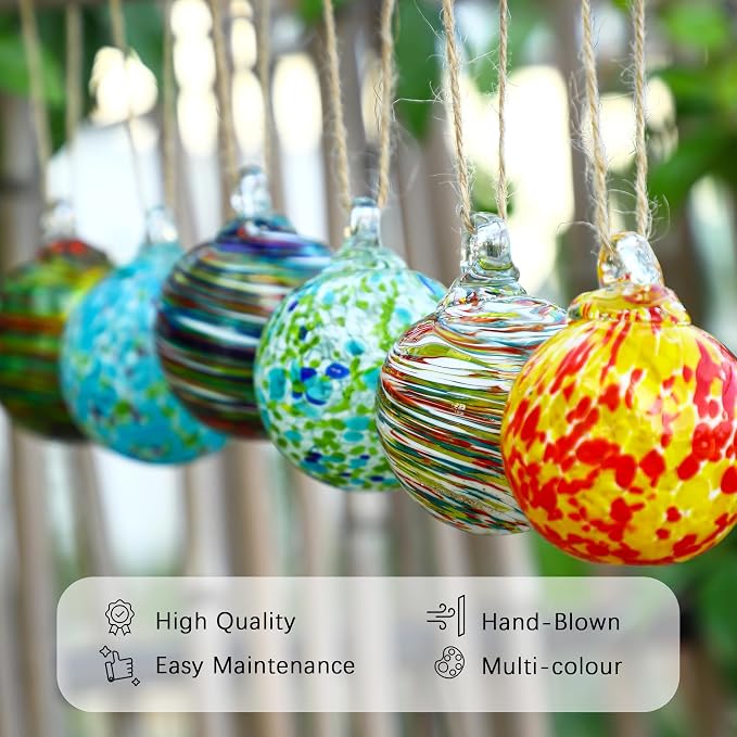 6Pcs Hand Blown Glass Christmas Ornaments Hanging Gazing Ball Witches Ball