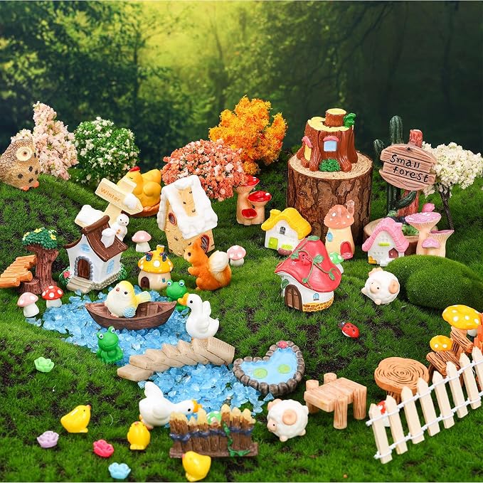 118 PCS Mini Fairy Garden Accessories Kit Miniature Garden Decorations Set Tiny Figurines for DIY Micro Landscape Terrarium Succulent Craft Decor Potted Horticulture Ornaments