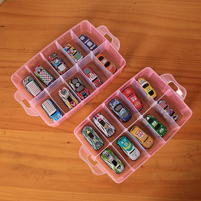Sooyee 7 Layers Stackable Storage Container, 70 Adjustable Compartments Stackable Storage Container for Kids Toys, Art Crafts, Jewelry, Supplies, Mini Case & Letter Sticker Included,Pink