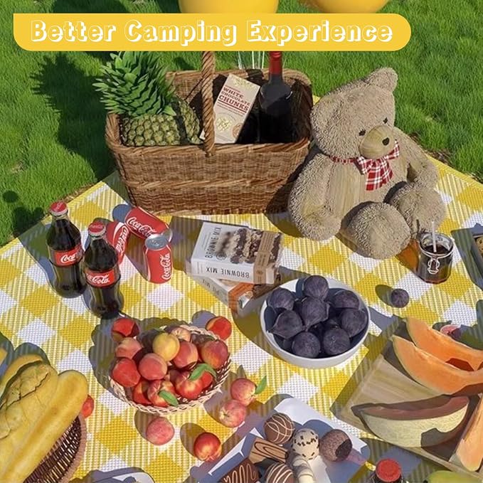 Portable Picnic Blanket, Waterproof Sandproof Foldable Outdoor Mat with Handle for Beach, Camping, Hiking, Travel, and Family Concerts (Yellow)