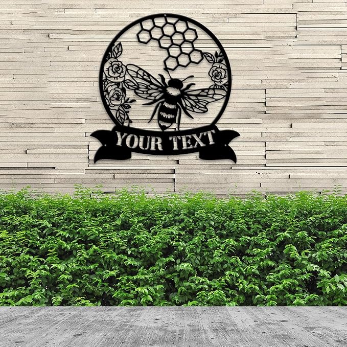 MeMate Garden Sign to Personalize, Bee Farm Sign, Custom Name Sign Metal for Bee Lovers, Bee Garden Art Decorations, Personalized Bee Farm Sign, 8-24 inches Large Metal Sign, Gift for Beekeeper