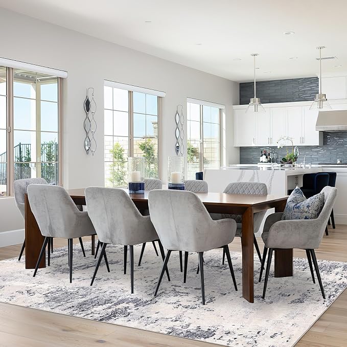 ROYHOME Living Room 8x10 Washable Modern Abstract Rug, Grey Taupe | Faux Wool Ultra Soft Non Slip Non Shedding Accent Rug for Bedroom Dining Room Office Home