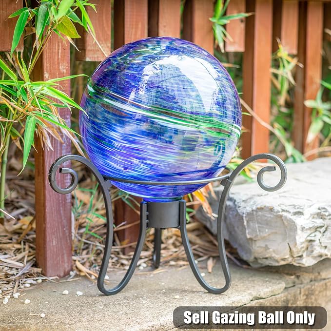 VCUTEKA Gazing Balls, Glass Gazing Ball Garden Globe Outdoor Decor 10" Blue | Handcrafted blue swirl glass gazing balls that creates elegant garden focal point in any outdoor landscape yard decorative