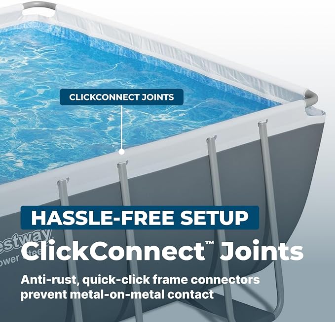 Bestway Power Steel 18' x 9' x 48" Above Ground Pool Set with Pump | Durable Rectangular Metal Frame Outdoor Backyard Pool - Ladder, Cover, and Type III Filter Cartridge Included, Gray