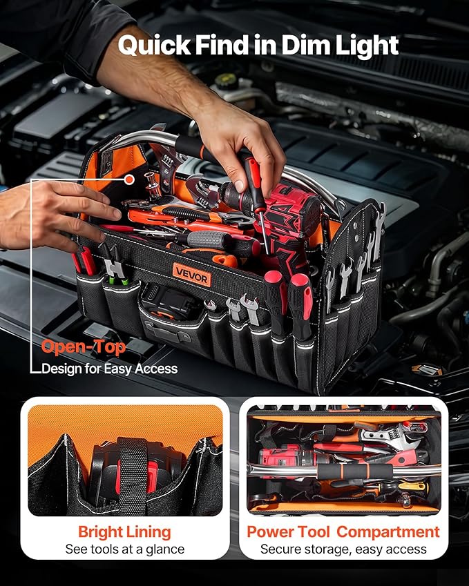 VEVOR Tool Bag, 16.1 Inch, 33-Pocket Open Top Tool Tote, Electrical Maintenance Toolbox Organizer Storage with Handle, Adjustable Shoulder Strap, Portable Toolbag, for Professionals DIY & Jobsite Use