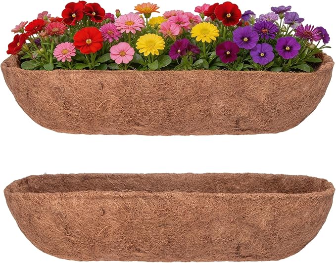 DUNCHATY Trough Coco Liners for Planters 24 Inch - 2 Pack Natural Coconut Fiber Liner Replacement for Window Box Hanging Basket Garden Wall Flower Pot Inserts Eco-Friendly Coir